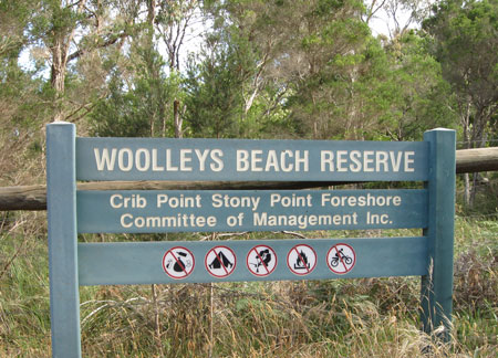 sign at Woolley's Beach