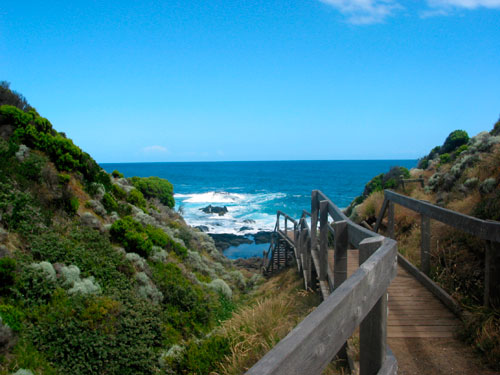 The wooden walkway and stairs down to the beach