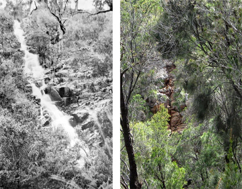 Showing Kings Falls in the 1940s and today (2009)