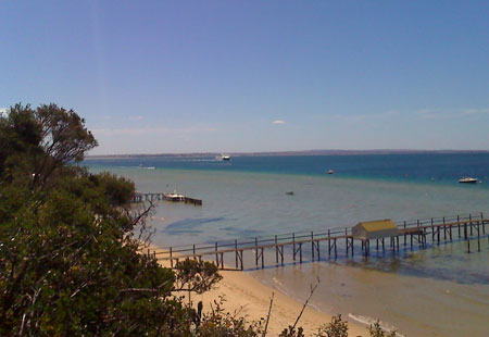 Looking toward the Bellarine Peninsula with the Queenscliff/Sorrento Ferry in the distance - the Millionaires walk Sorrento