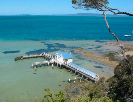 An amazing variety of jetties and boat house are seen on the Millionaires Walk at Sorrento