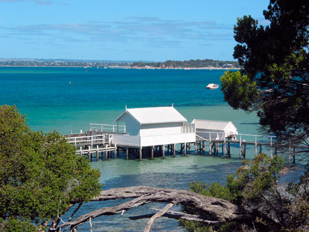 An amazing variety of jetties and boat house are seen on the Millionaires Walk at Sorrento